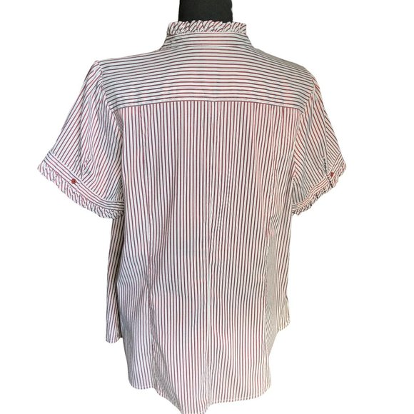 Lane Bryant Ruffle Button Up Blouse Short Sleeve Red White Stripe Size 14/16 - Picture 4 of 9